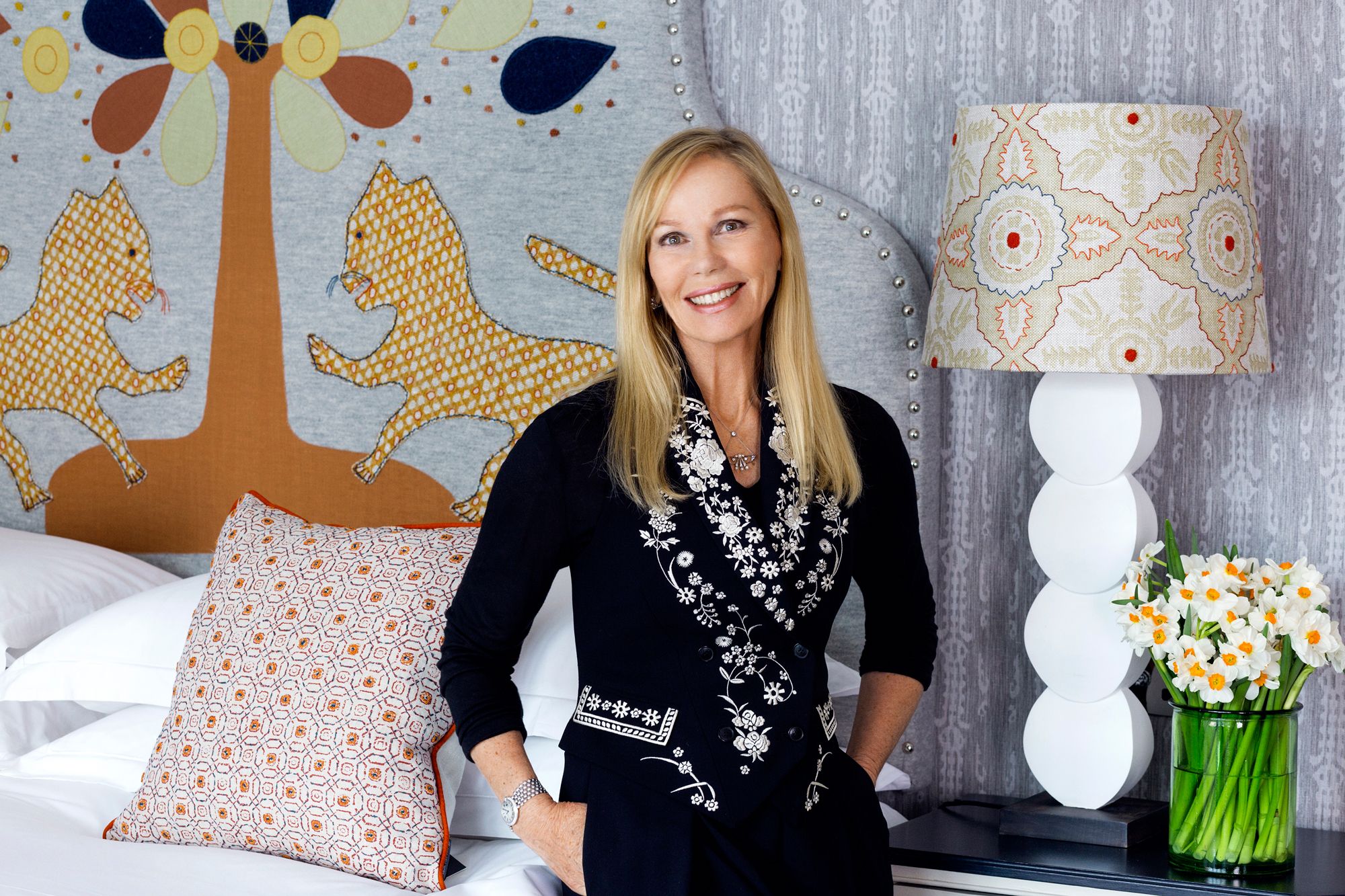 Interior designer Kit Kemp sets a 'dopamine decor' headboard trend by using bright florals in her hotels