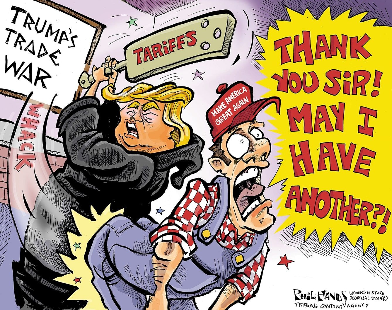 Political Cartoon U S Trump Maga Tariffs Trade War China Farmers The