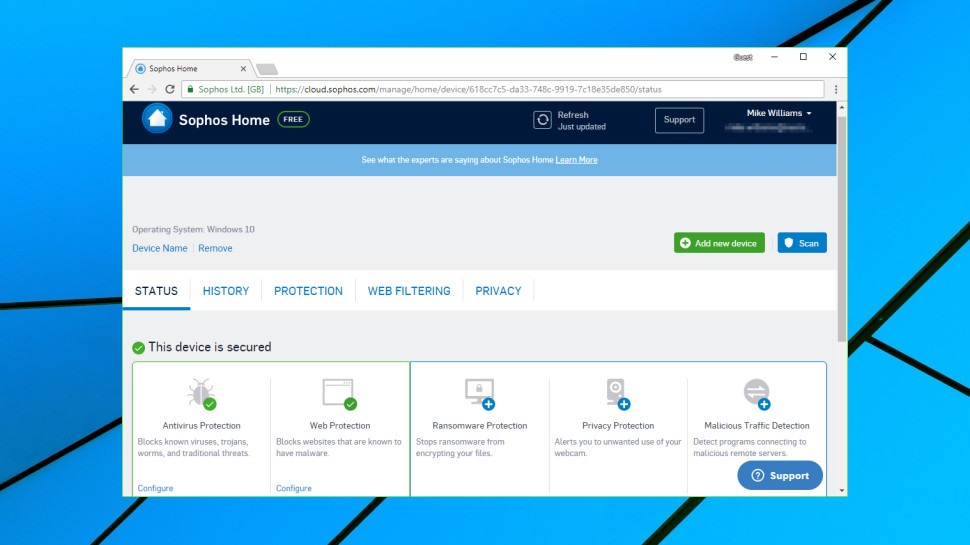 Sophos Home Free web console