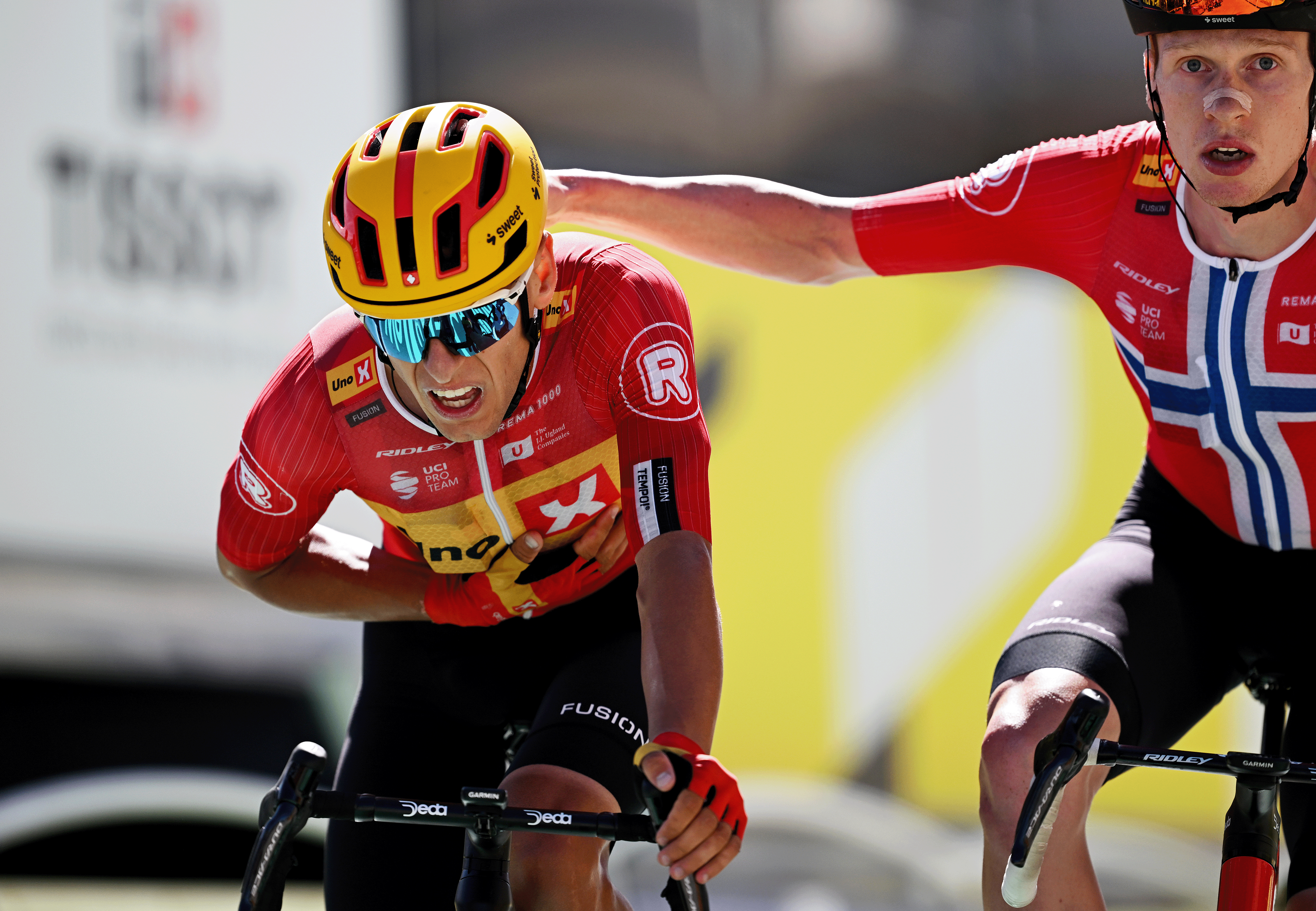 MONT VENTOUX, FRANCE - JULY 22: Tobias Halland Johannessen of Norway and Team Uno-X Mobility crosses the finish line during the 112th Tour de France 2025, Stage 16 a 171.5km stage from Montpellier to Mont Ventoux 1902m / #UCIWT / on July 22, 2025 in Mont Ventoux, France. (Photo by Tim de Waele/Getty Images)