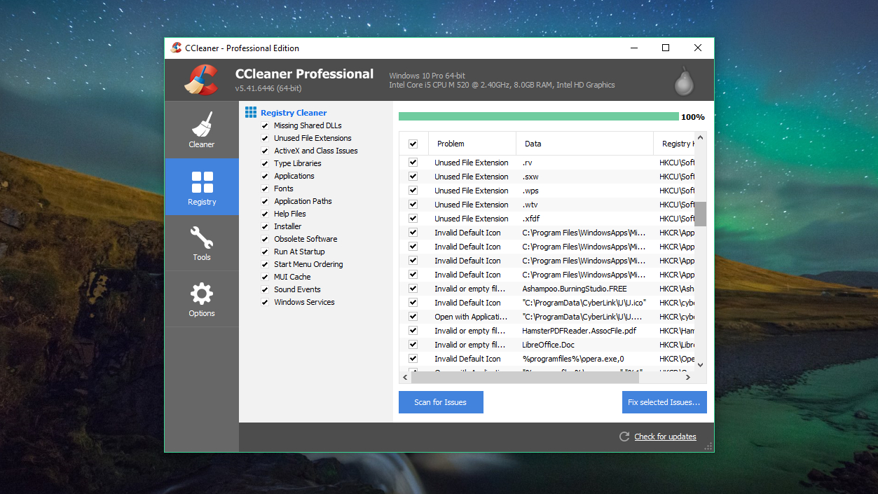 Piriform CCleaner Professional registry cleaner