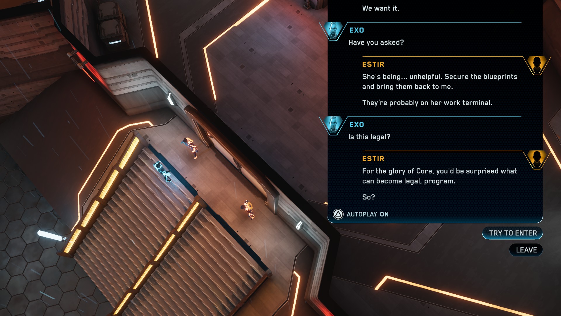 Exo talks to Estir in Tron: Catalyst