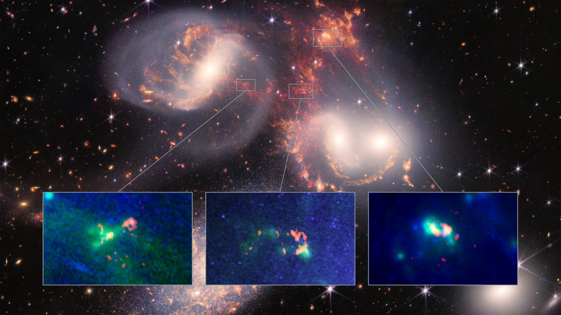 James Webb Space Telescope spies massive shockwave and baby dwarf galaxy in Stephan's Quintet