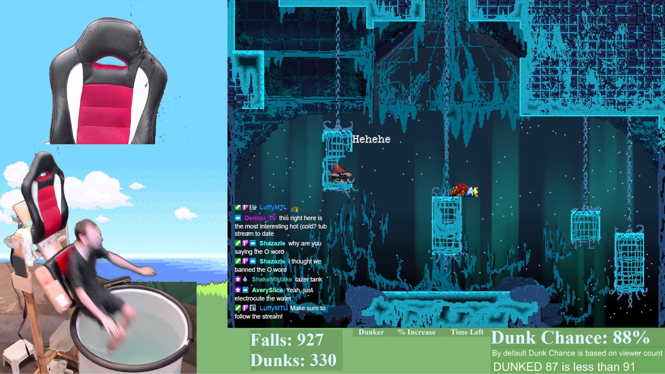 This streamer is playing Jump King, except every wrong move drops him into a dunk tank