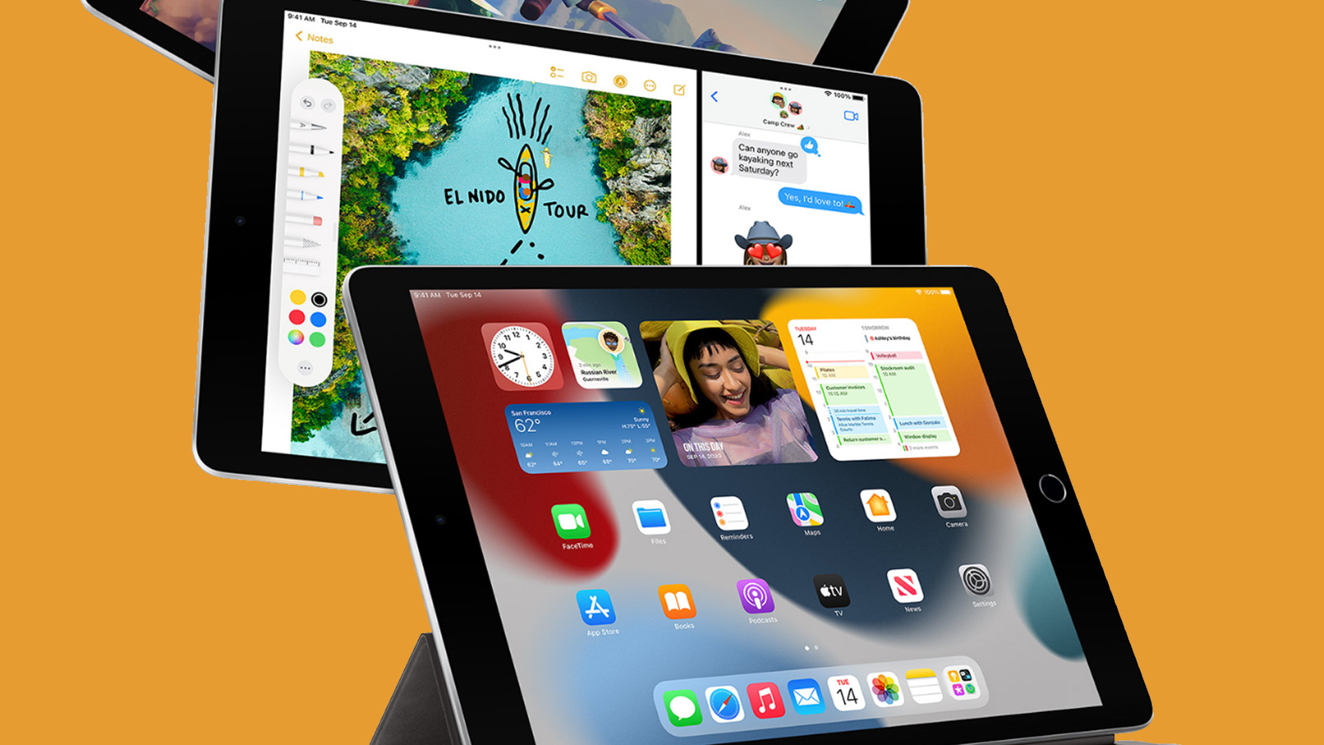 iPads on an orange background