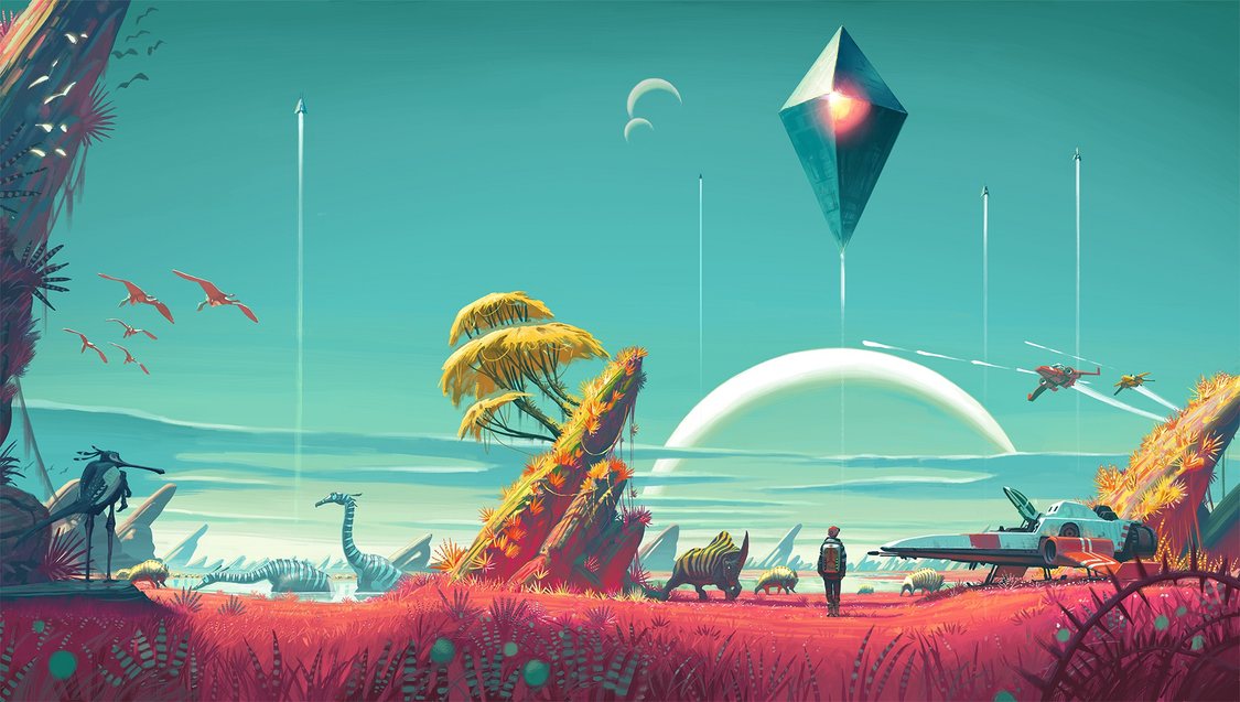 One of the many vibrant environments of No Man's Sky.