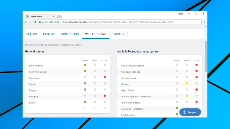 Sophos Home Free web filtering