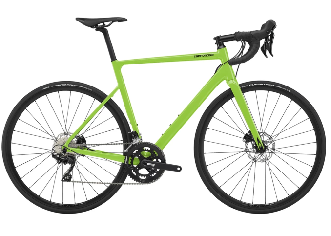 A green Cannondale CAAD13 bike