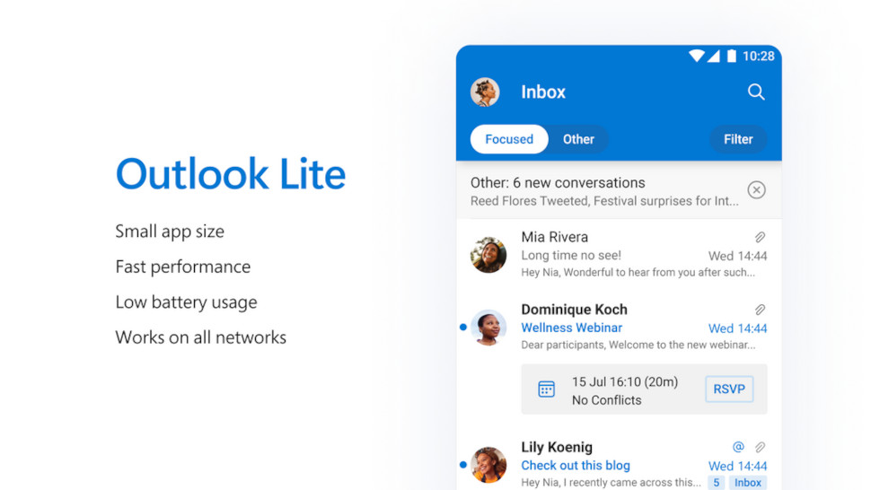 Эта совершенно новая версия Outlook будет работать даже на самых простых телефонах.