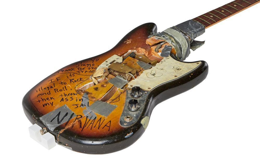 Kurt Cobain Signed Fender Mustang Which He Smashed Onstage In