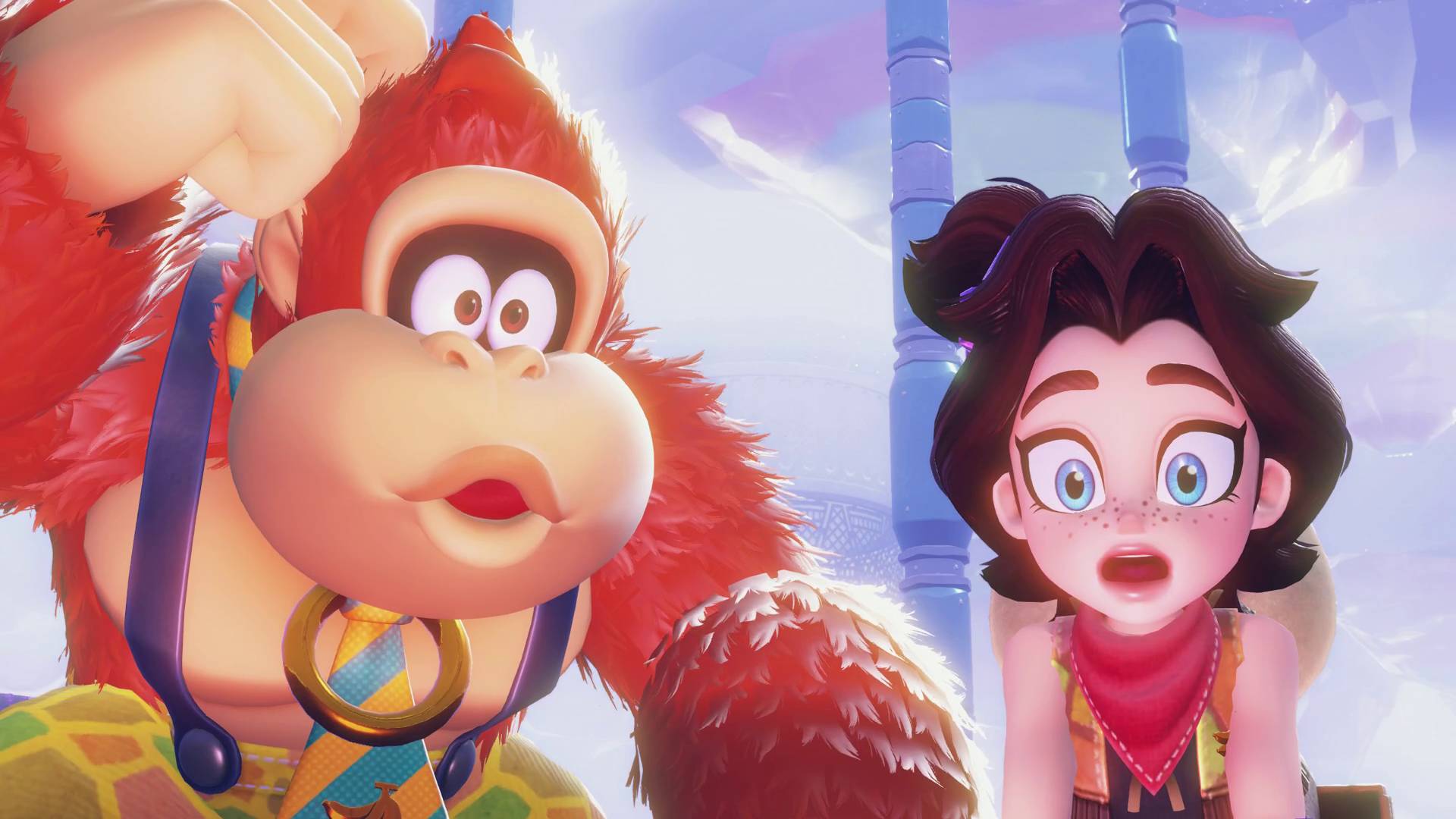 Donkey Kong Bananza DK and Pauline looking intrigued
