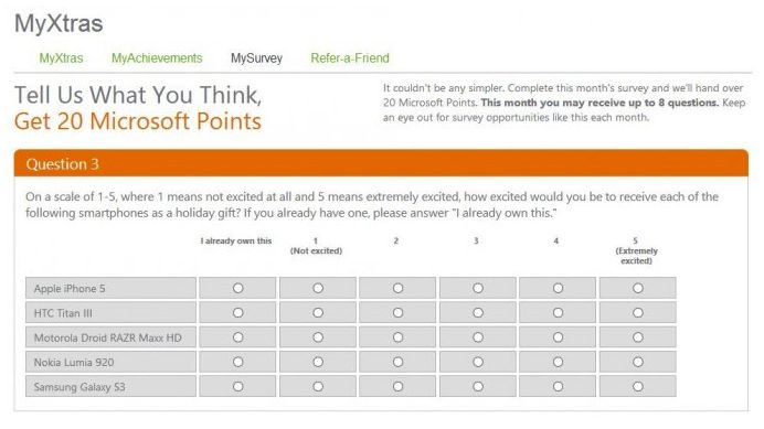 XBox Live Rewards survey