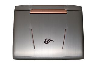 The ROG logo and racing stripes glow when the notebook is power up