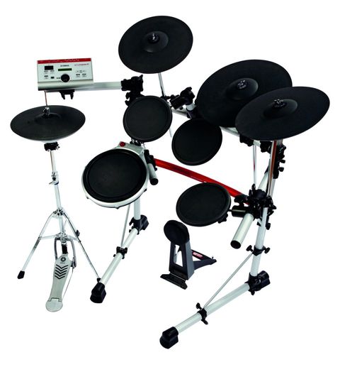 Featuring a 10" snare with 13" and 15" rubber cymbals.