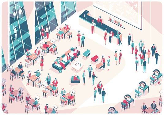 Illustration for a recent issue of The New Republic, ‘Dirty Diplomacy’ – focusing on the UN lounge bar