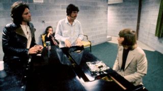The Doors backstage, 1968: (from left) Jim Morrison, Robby Krieger, John Densmore and Ray Manzarek
