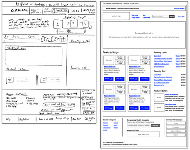 Two wireframes, one project: quick and loose versus tight and detailed