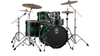 The Yamaha Live Custom drum kit, pictured here in Emerald Shadow Sunburst finish