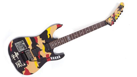 George Lynch's LTD signature model features a reverse-banana headstock and an eye-watering graphic paint job