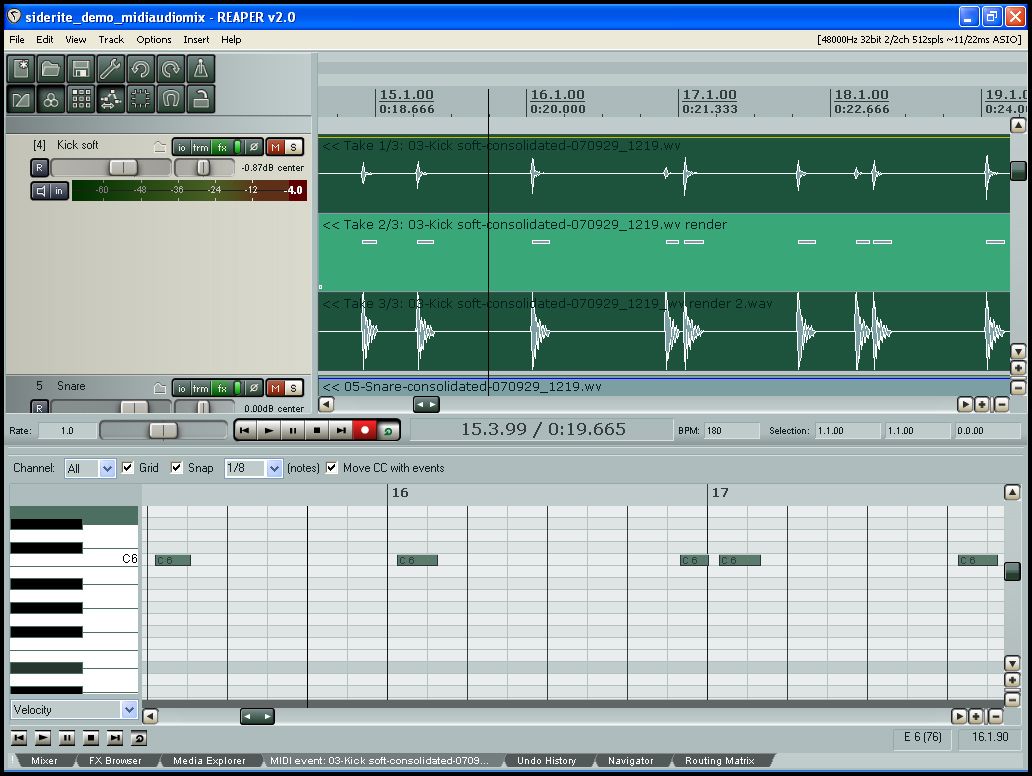Audio and MIDI tracks are treated in exactly the same fashion.
