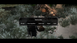 Best Skyrim mods — a screenshot showing the harvesting options for your fresh kills with the Hunterborn mod.