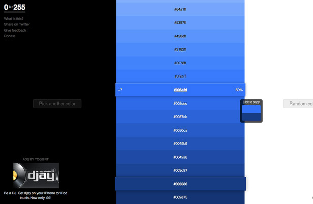 0to255.com is a brilliant tool by Shaun Chapman. Enter a hex value to see shades darker and lighter, all easy to copy
