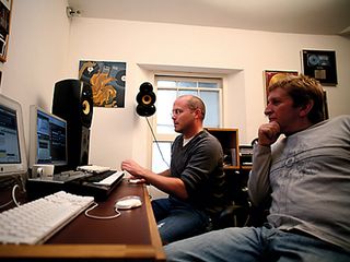 In demand remixers Freemasons at work in the studio.