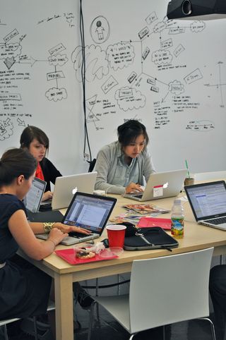 HUGE UX School trainees at work on an assignment in HUGE's offices in Brooklyn, NY