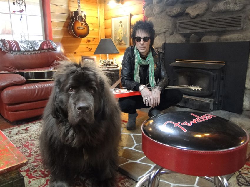 Earl Slick and his Newfoundland named Banana, at home in Pine Bush, New York