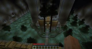 Minecraft - a massive underground cavern cultivated with trees and a fortress
