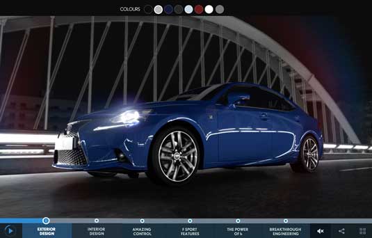 Choosing an exterior colour is one of many features of this interactive video for Lexus' new IS