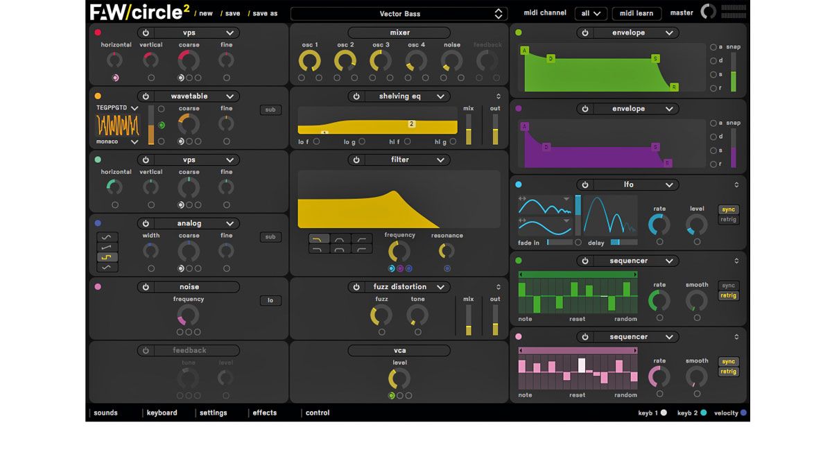 Circle is a cross-platform semimodular subtractive synthesiser with four oscillators
