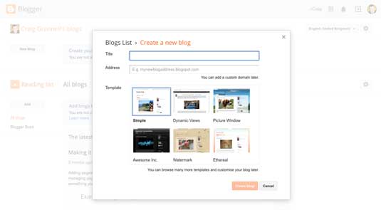 Blogger site screenshot