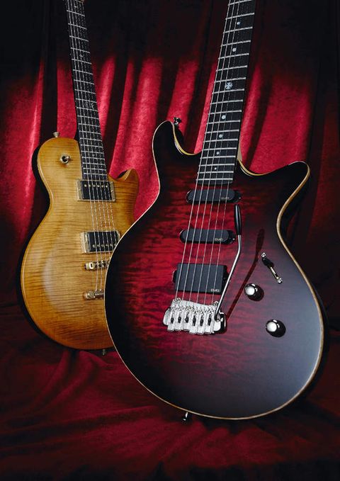 Lag's Imperator (left) and Jet (right) guitars.
