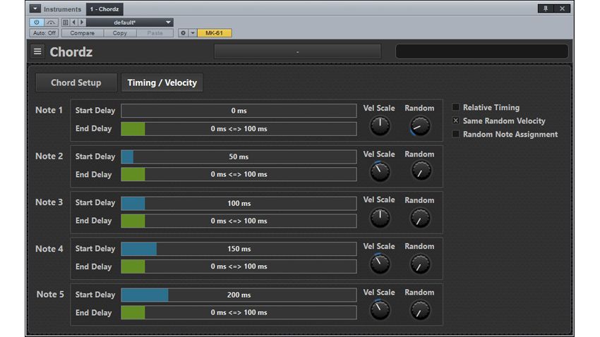 The properties of each chord can be edited.