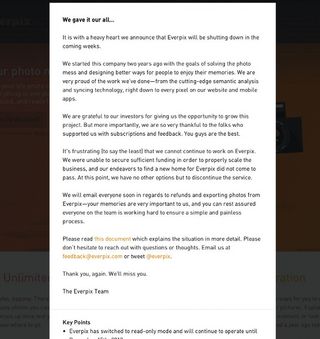 Photo startup Everpix failed to develop a model that could support their growing customer base, and had to shut down
