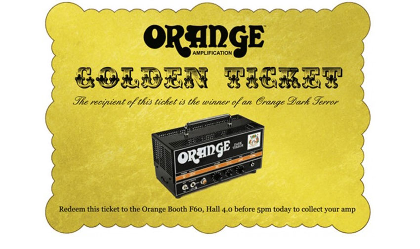 Get a golden ticket like the one above in your Orange Musikmesse goodie bag and a Dark Terror head could be yours!