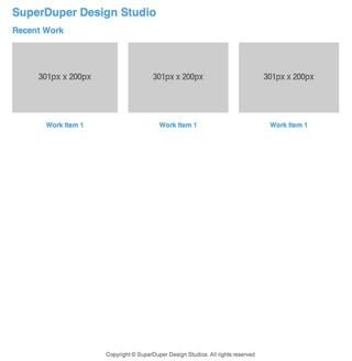 The layout for the homepage of the portfolio site