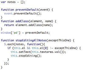 Here's our JavaScript code before we began using the methods described in this tutorial for shrinking it down