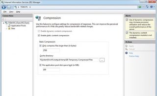 A screenshot from the IIS7 webserver showing how easy it is to enable compression of both static and dynamic content