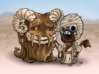 A cute rendering of the Tusken: inspired by James' brother's reaction after watching to first film as a child - his brother ducked behind the seat in front of him.