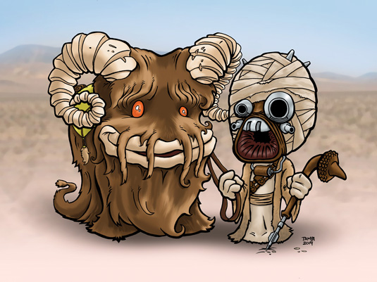 A cute rendering of the Tusken: inspired by James' brother's reaction after watching to first film as a child - his brother ducked behind the seat in front of him.