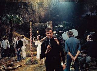 Roger Moore on the set of Live And Let Die.