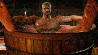 Everybody was complaining about that screenshot of Geralt in the bath, so I ran it through Google Deep Dream to see if that would help. It didn't.
