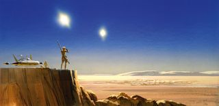 Star Wars art: a man looks over an alien landscape