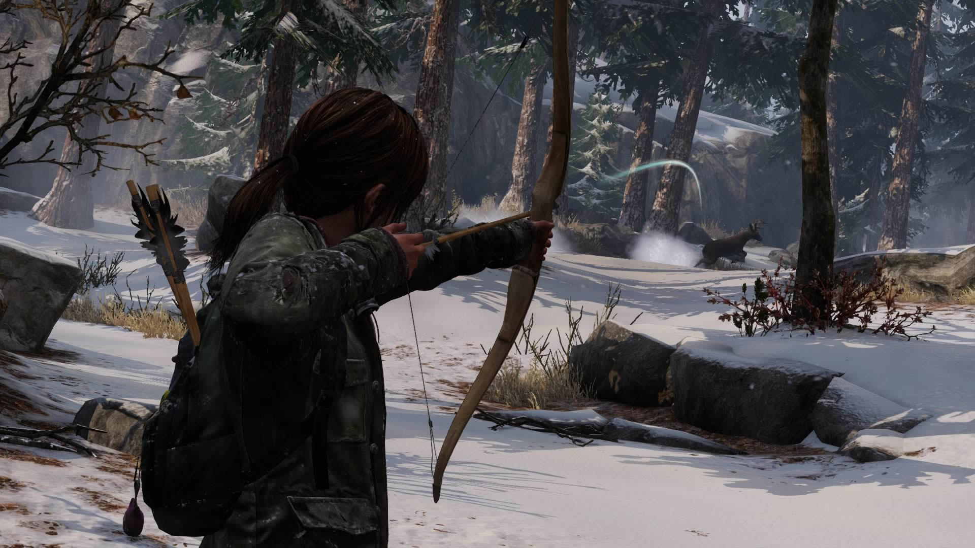 Ellie from The Last of Us drawing a bow and arrow
