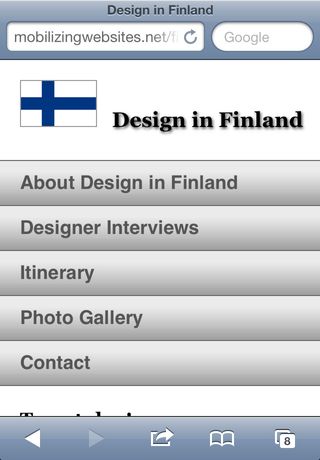 The mobile version of the Design in Finland example