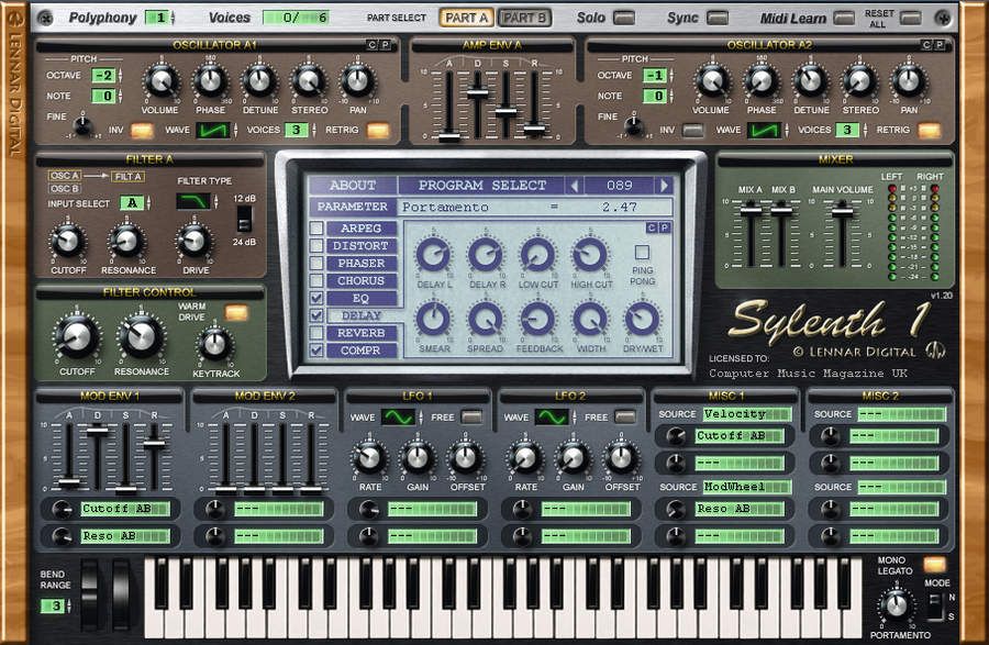 The colour of the oscillator sections and other relevant parts change colour when you switch Parts.