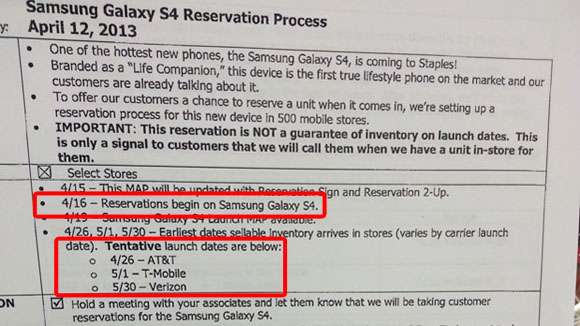 Samsung Galaxy S4 release date leak