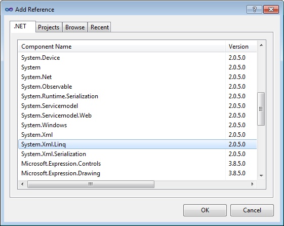 Add references dialog to Windows Phone 7 project